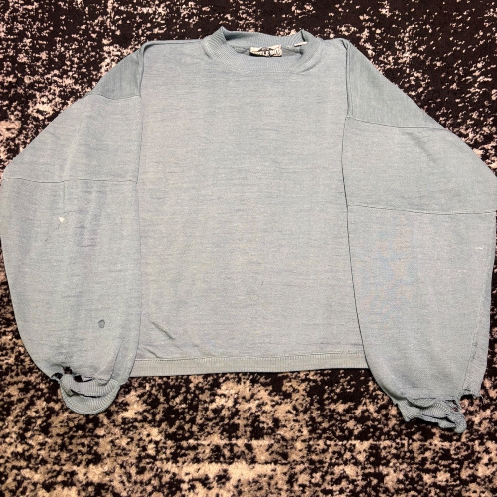 Vintage Bugle Boy Faded Distressed Crewneck Sweatshirt Blue 90s Grunge Mens XL